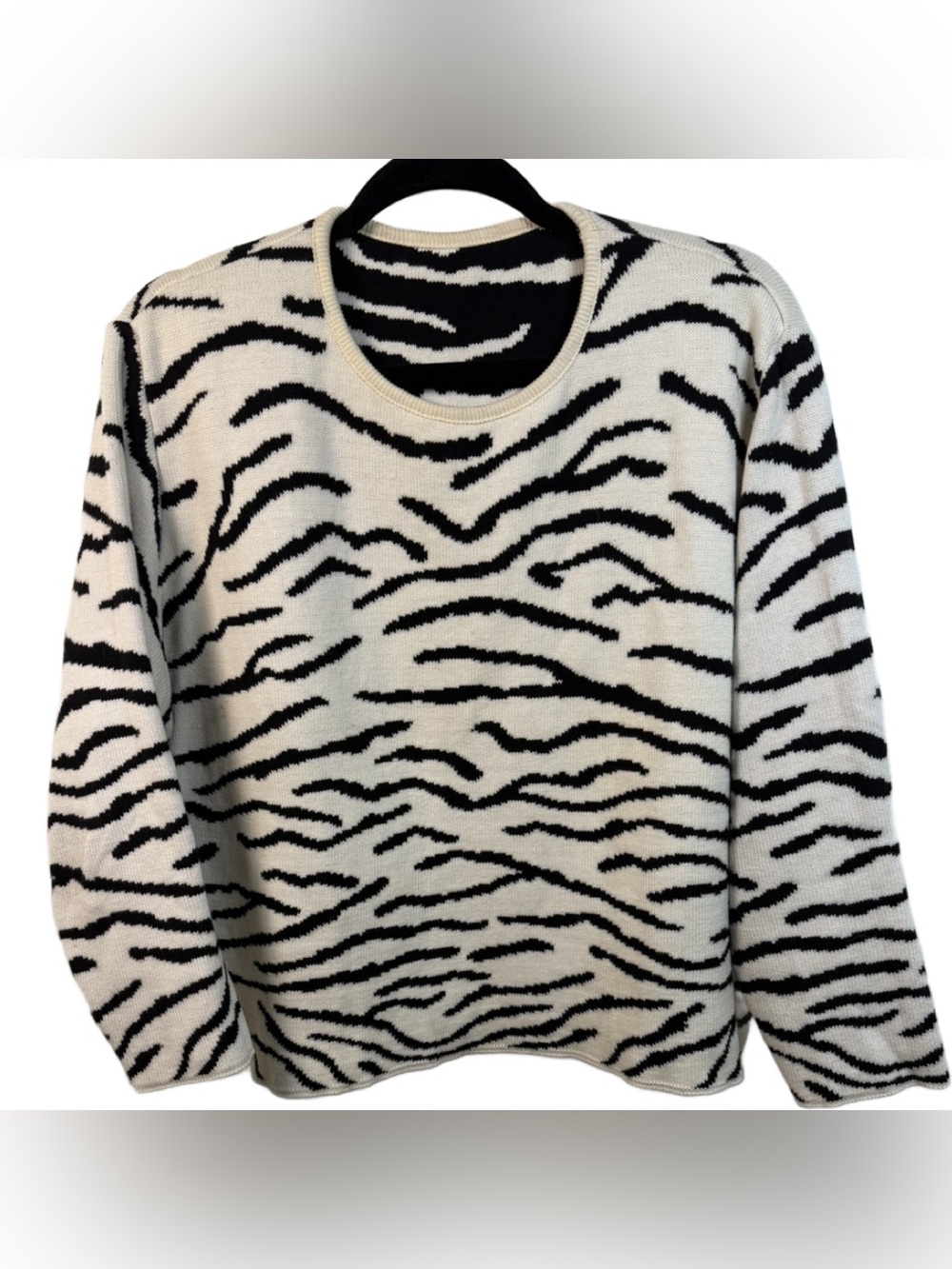 Women’s Black & Cream Zebra Print cotton Crewneck Sweater